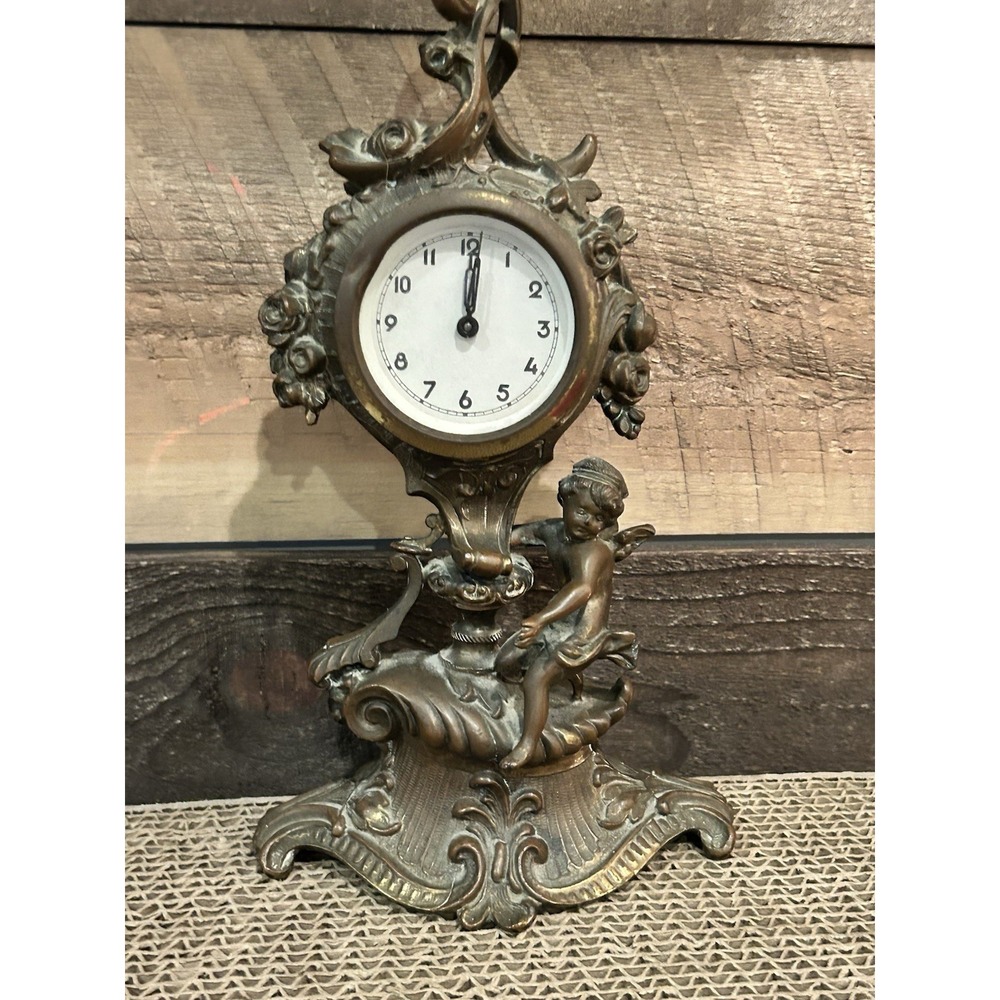 ANTIQUE BRONZE CHERUB‎  ANSONIA VANITY CLOCK